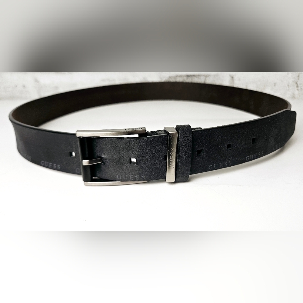 Guess Black Leather Logo Belt Size 38 Designer Casual Dress Belt